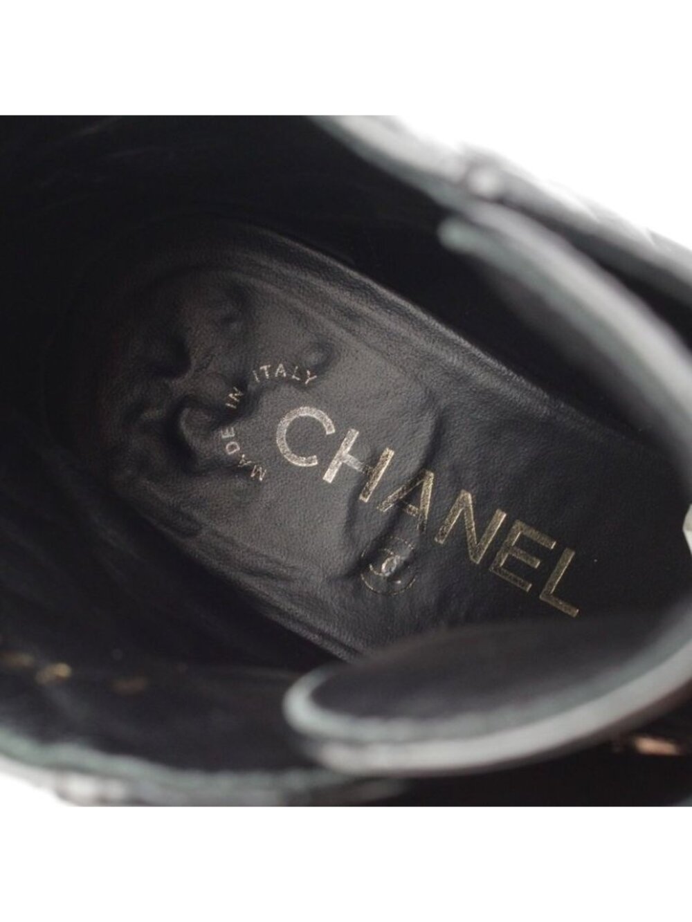 Chanel Leather CC Logo Lace Up Mountain Short Boots Shoes Black 37.5 - Picture 7 of 10